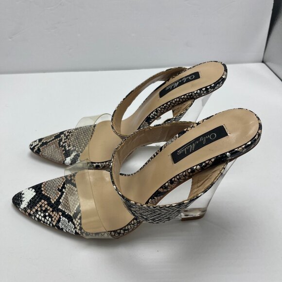 Onlymaker Women's High Heel Mules Slide Snake Point toe - Picture 2 of 5